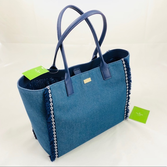 RARE! Kate Spade Large Denim Tassel Shoulder Bag - Picture 2 of 8